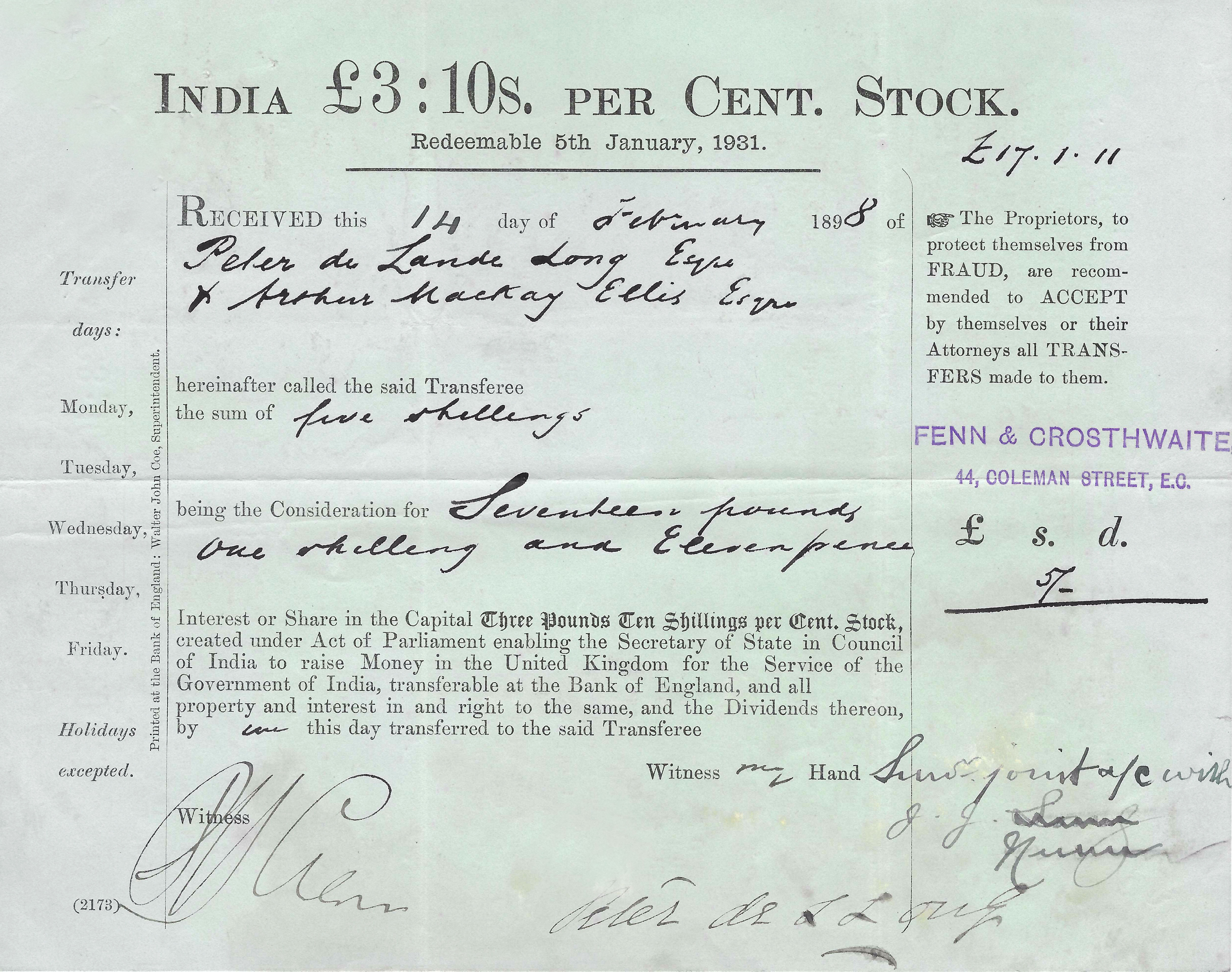 India 3.10s Per Cent Stock