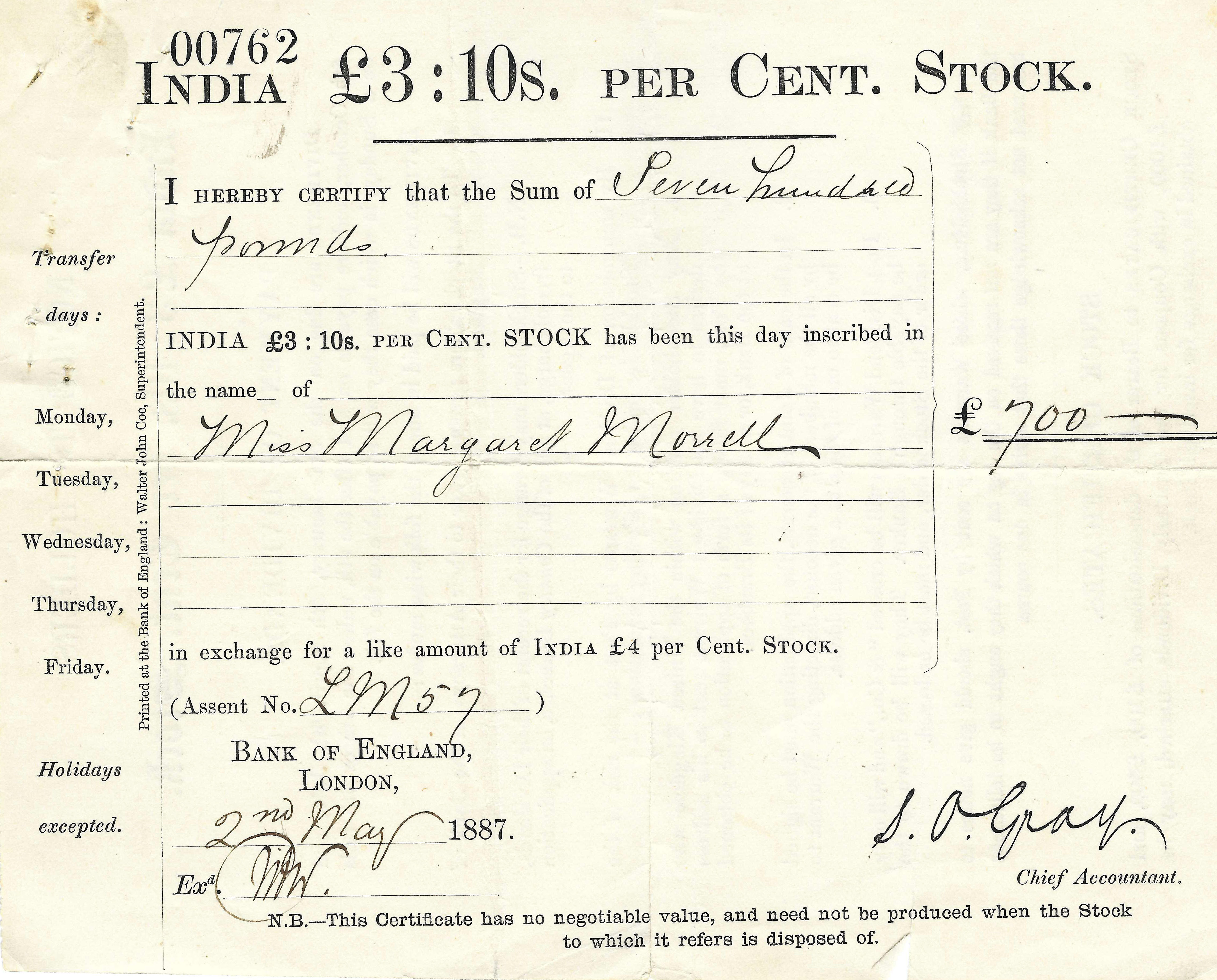 India 00762 3.10s Per Cent. Stock.