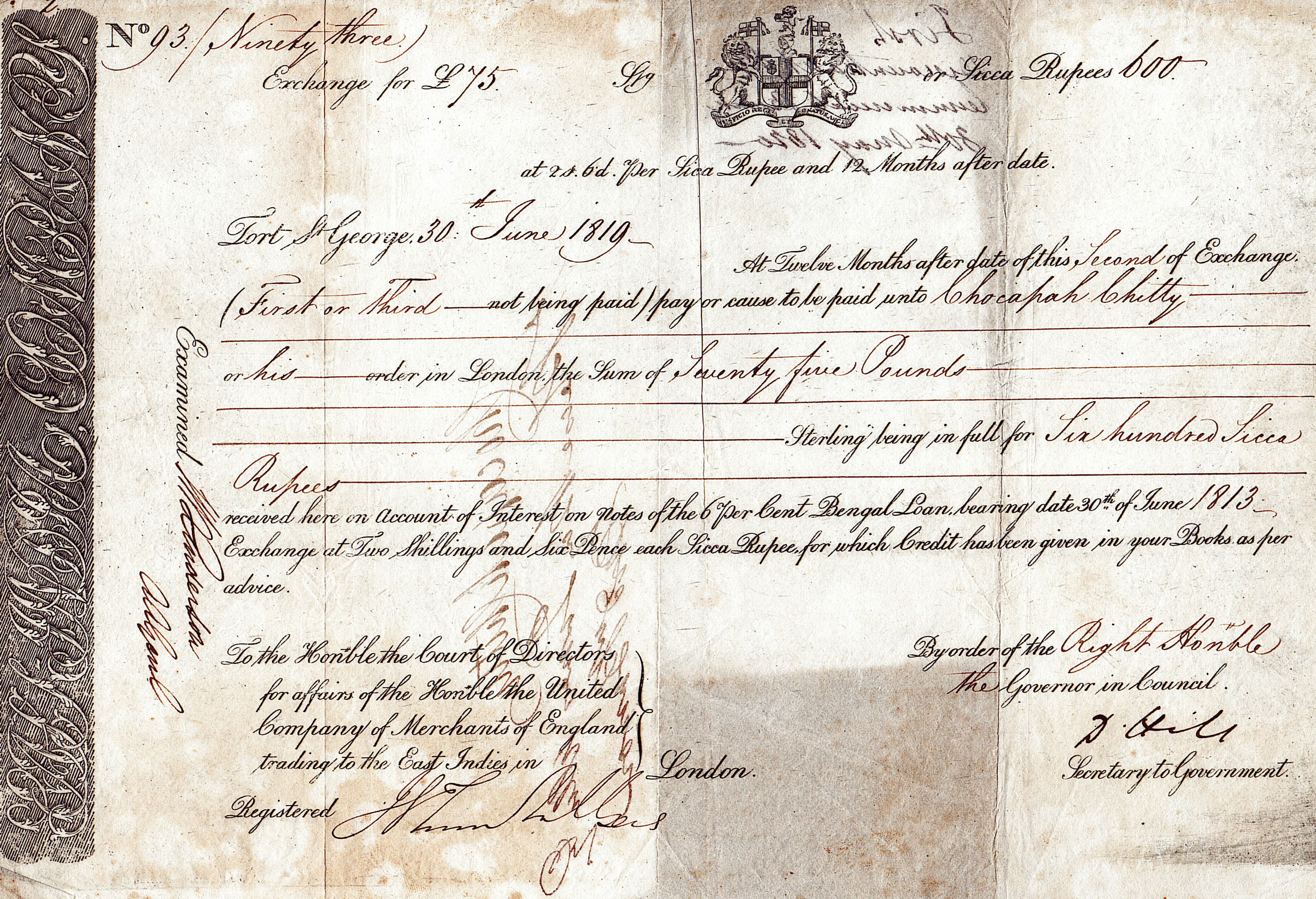 6 percent debt (Bengal loans) security issued by ‘United Company of Merchants of England Trading to the East India’ in London dated June 20, 1913