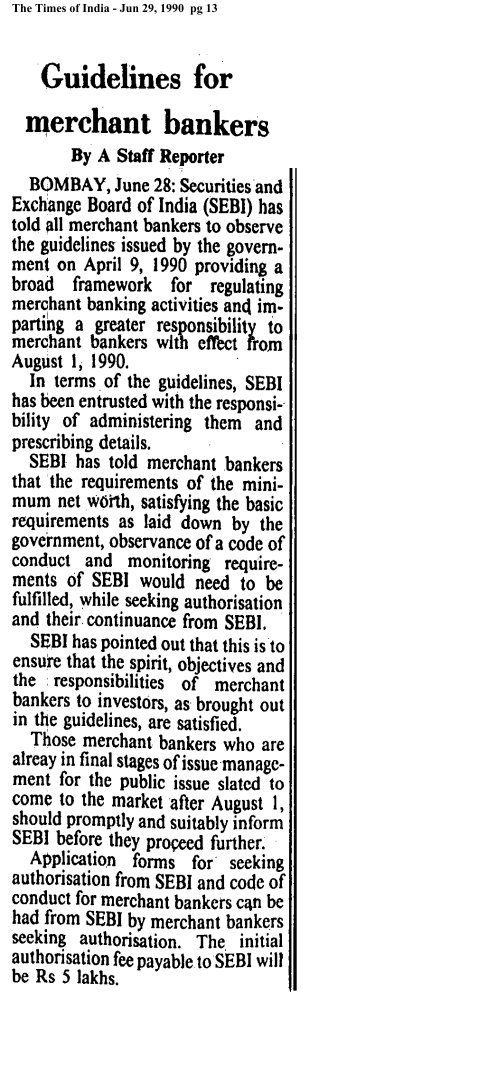 Guidelines for merchant bankers